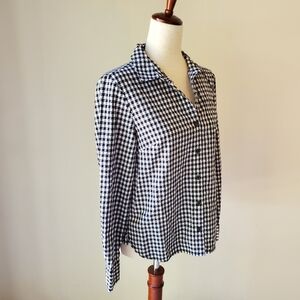 Tommy Hilfiger Medium Gingam Check Black And White Button Down Blouse